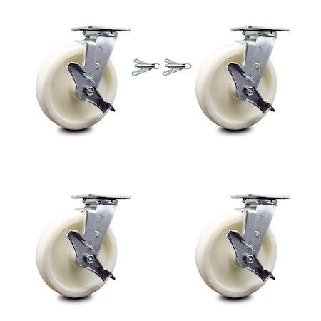 Service Caster 8 Inch Nylon Caster Set with Ball Bearings 4 Brake 2 Swivel Lock SCC-30CS820-NYB-TLB-BSL-2-TLB-2